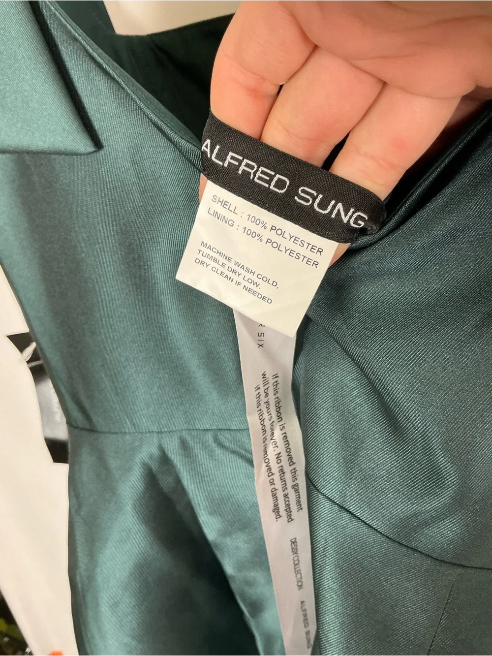 ALFRED SUNG Emerald Green Satin-Twill Maxi Dress with Shoulder Ties - Picture 6 of 7